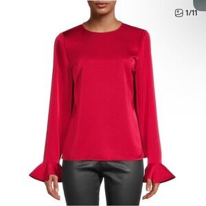 Rebecca Taylor red satin blouse with bell sleeves size 6 NEW #719